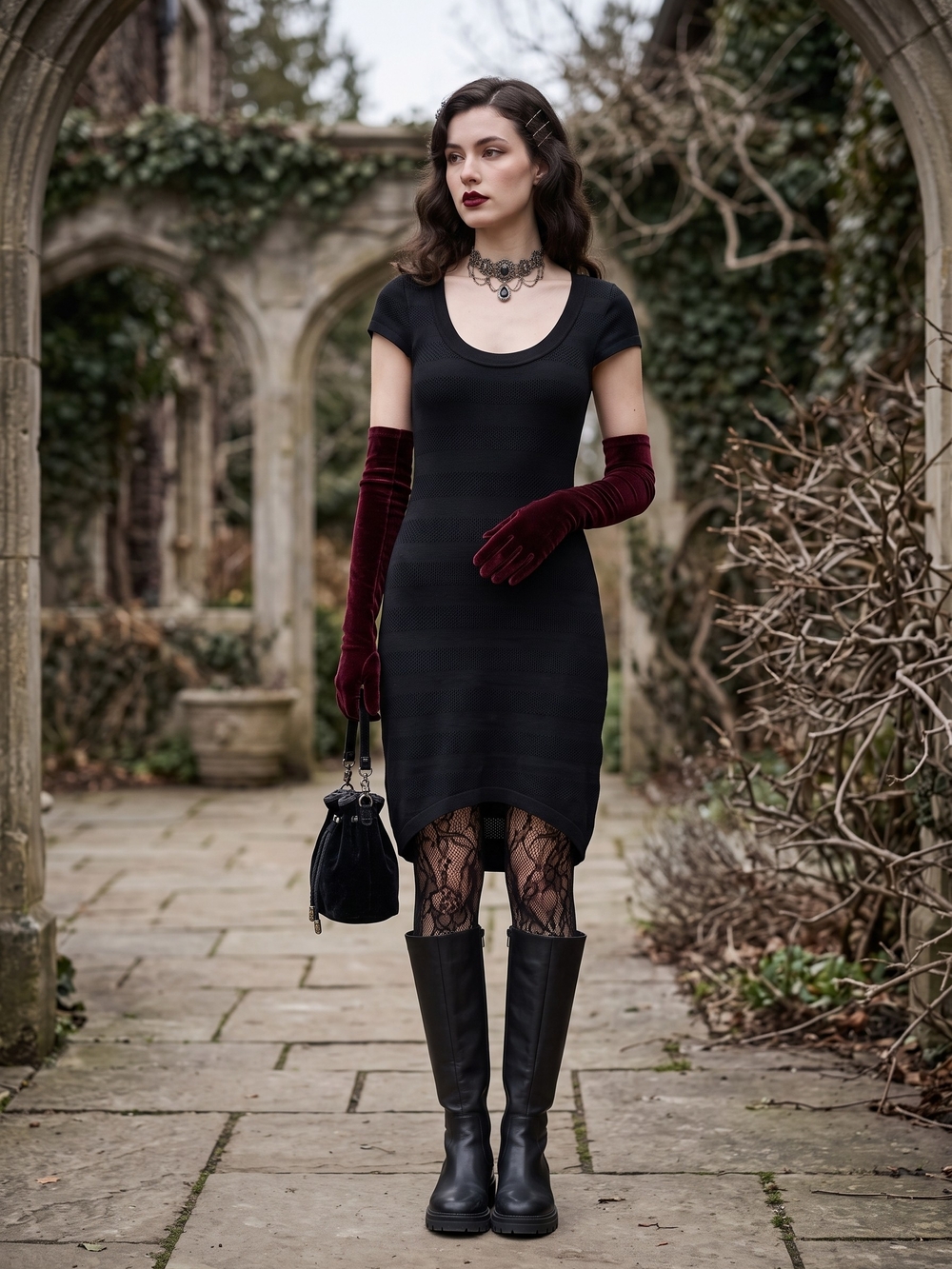Guess black knit LBD Dress dark romantic gothic bodycon coquette grunge